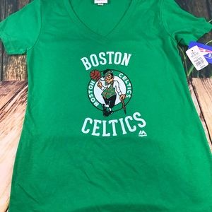 Boston Celtics Majestic Fan V Neck SS Size L